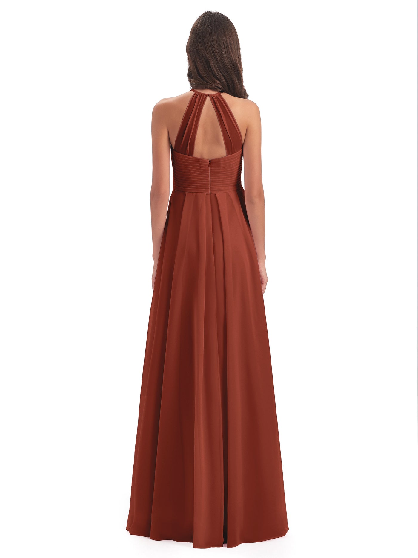 Halter Floor-length Chiffon Bridesmaid Dresses Rust