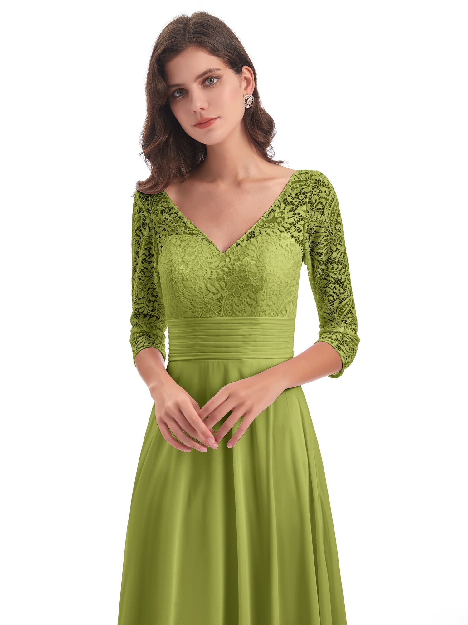 Florence V-Neck 3/4 Length Sleeves Lace Bridesmaid Dresses