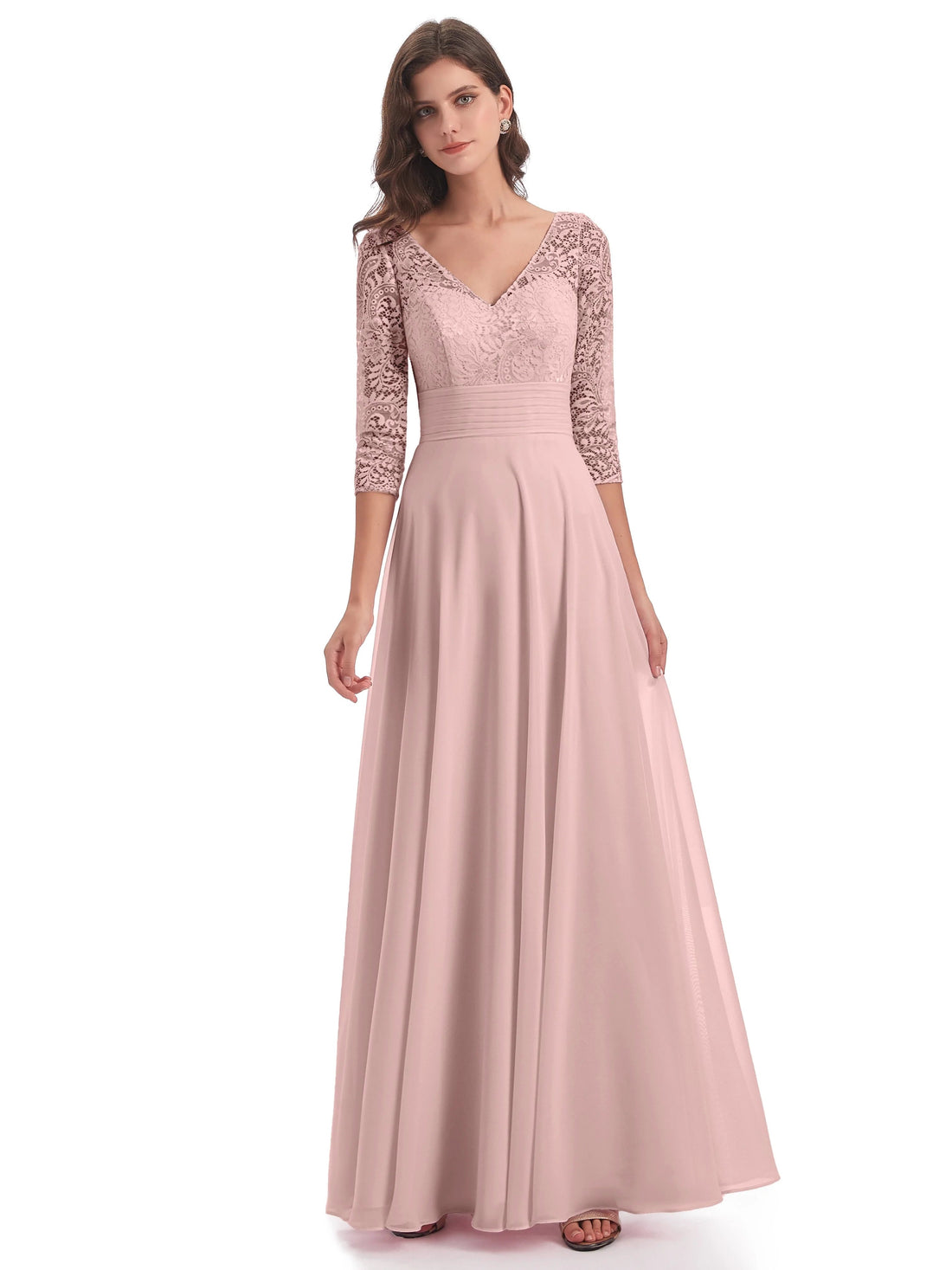 Cicinia Cinnamon Rose Mother Of The Bride Dress Long Chiffon Sequined Lace A-line Floor Length V-neck main image 1