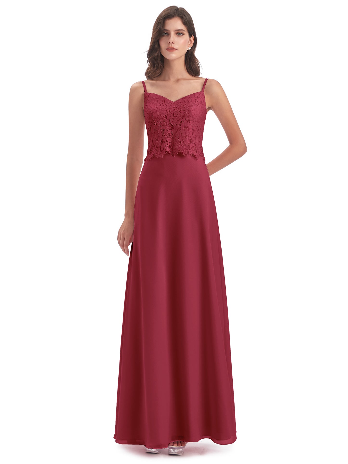 Grace Column Spaghetti Straps Lace Bridesmaid Dresses