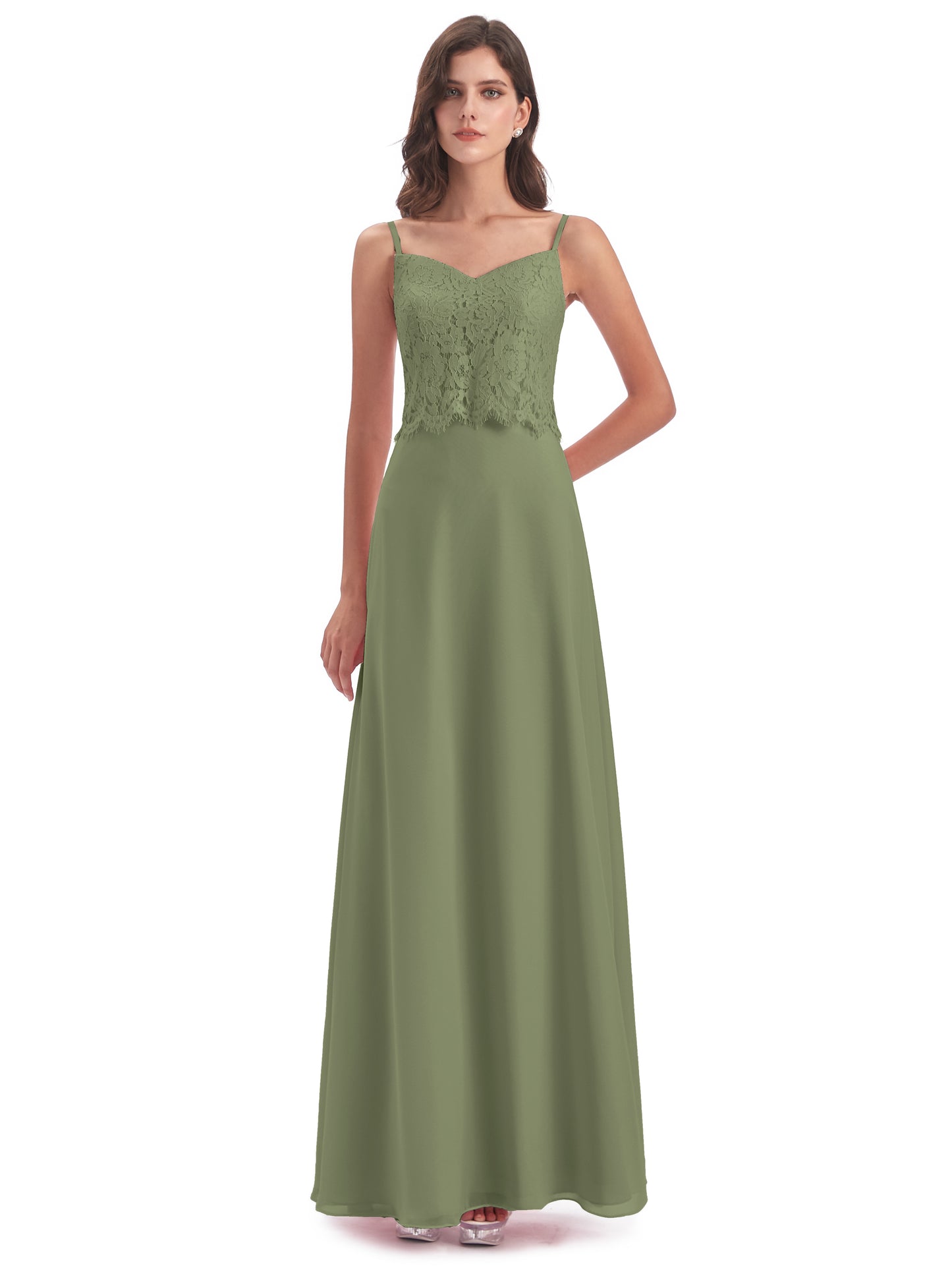 Grace Column Spaghetti Straps Lace Bridesmaid Dresses