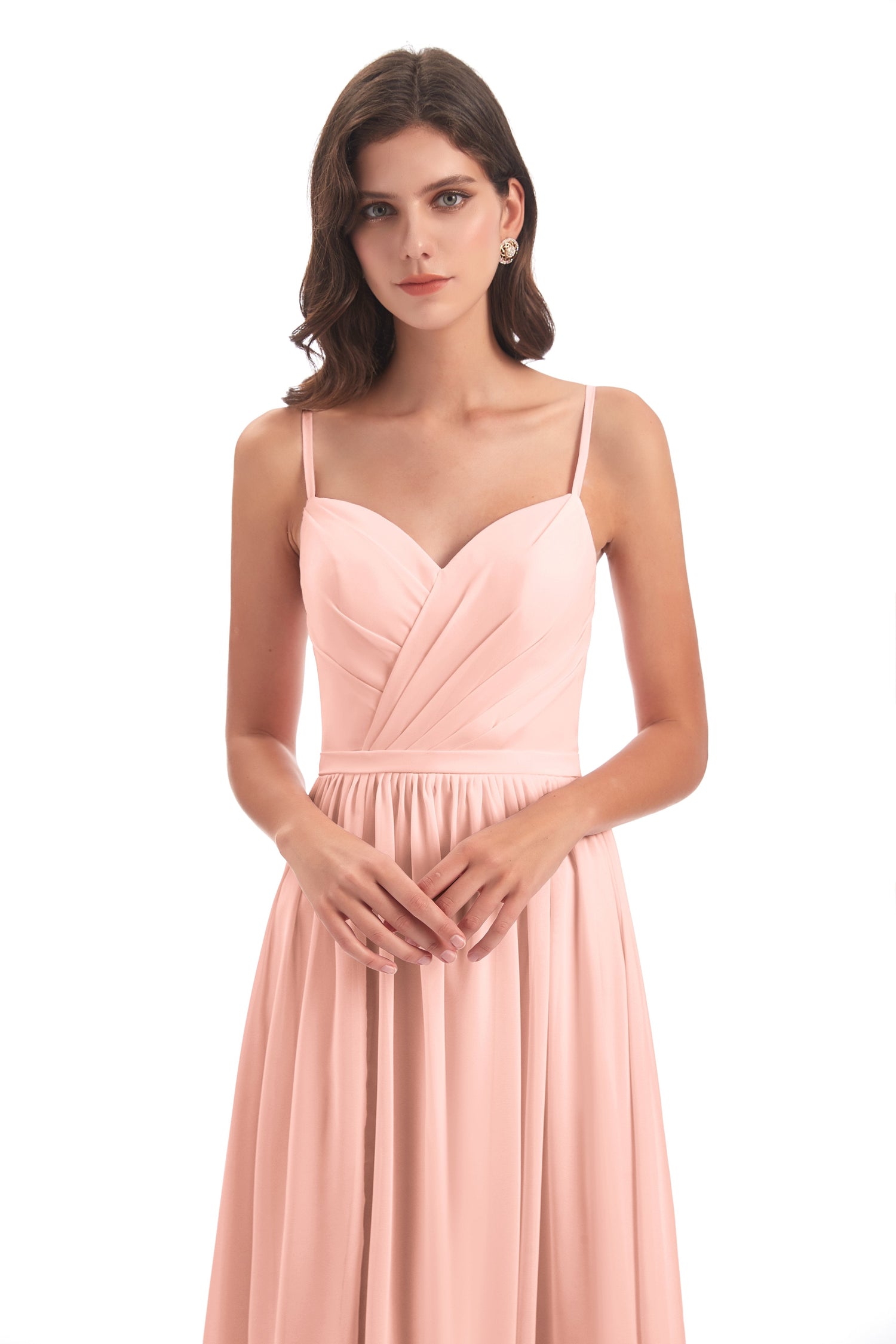 Kimora Spaghetti Straps Tie Back Chiffon Long Bridesmaid Dresses