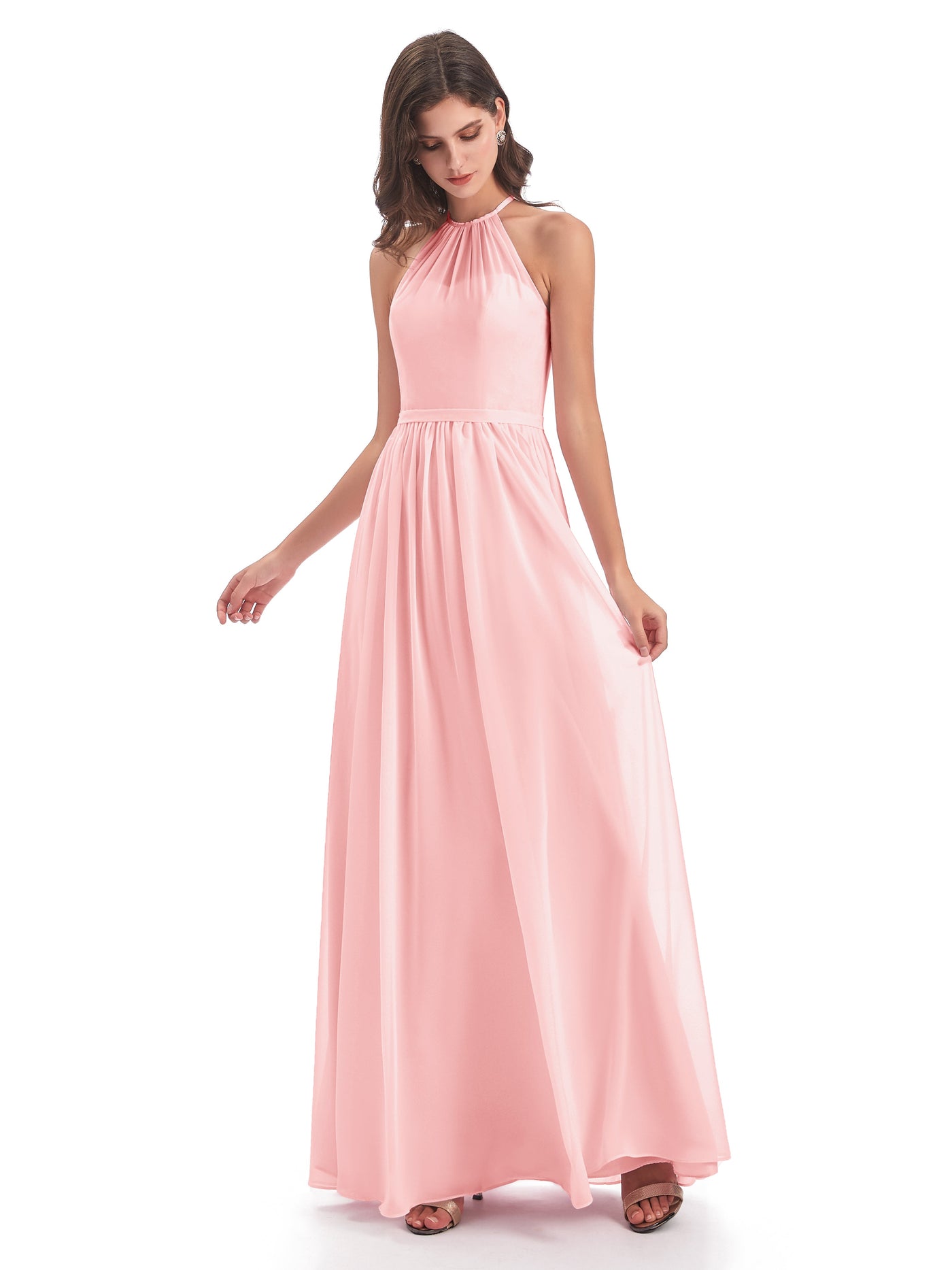 Chiffon Halter Open Back Long Dresses with Slit Cabernet
