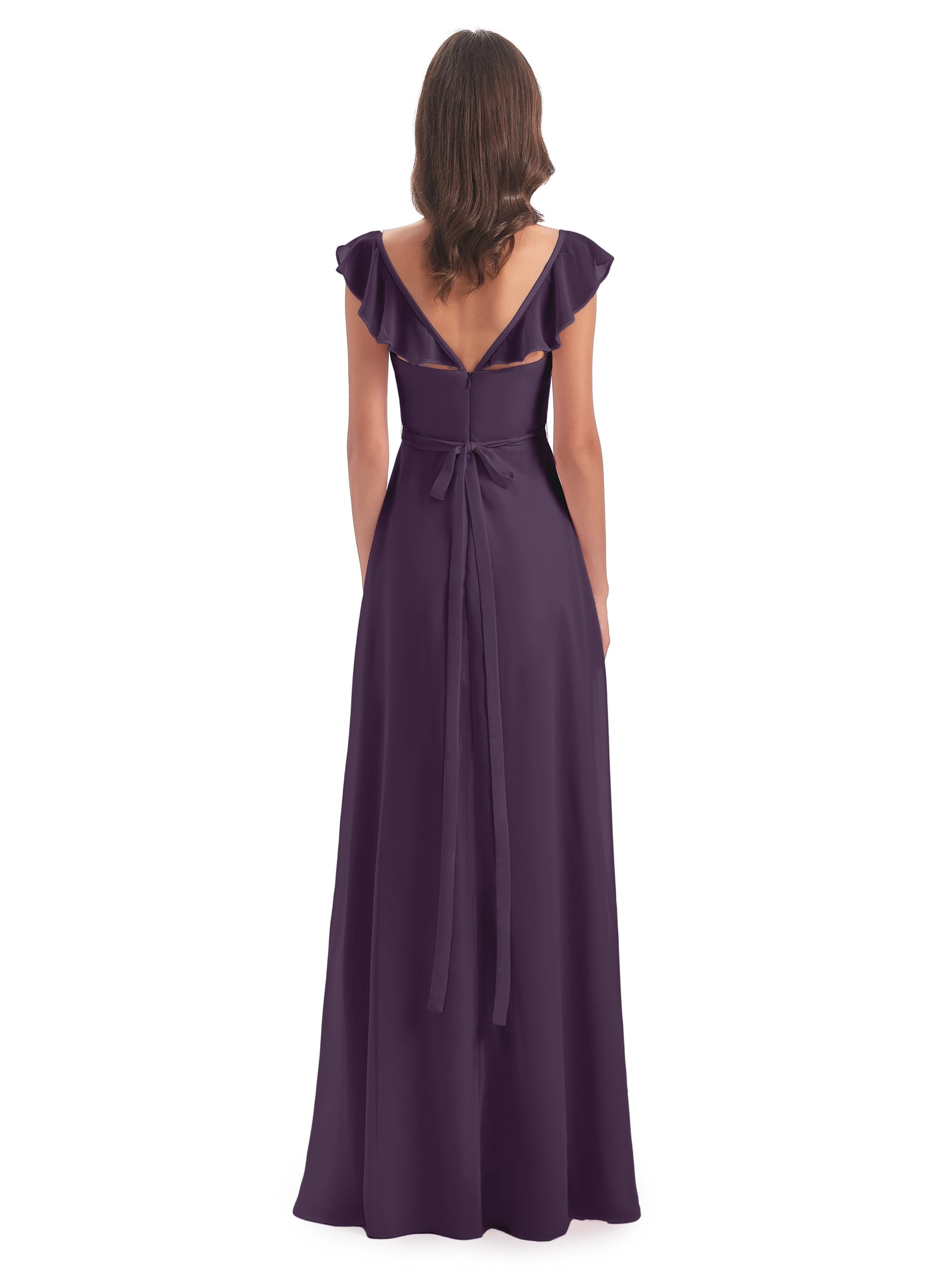 Chiffon Bridesmaid Gown with Slit and Cap Sleeves Black