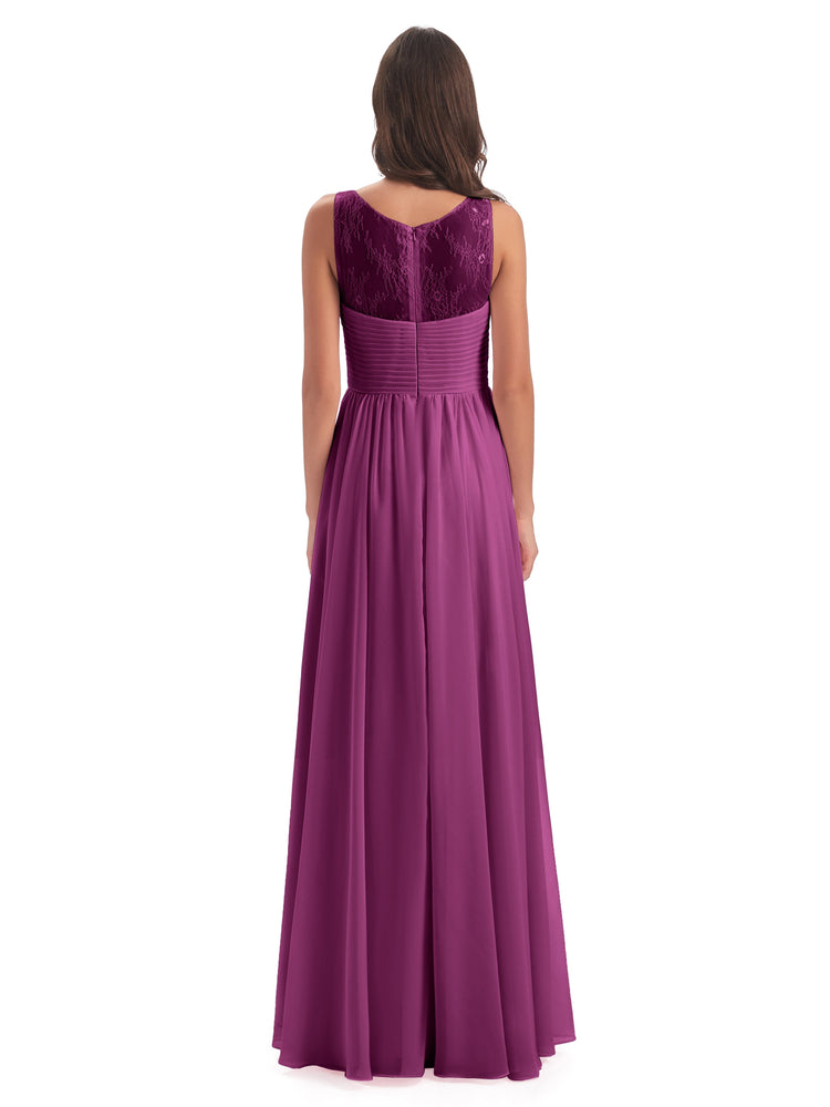 Naya Floor Length Illusion Lace Bridesmaid Dresses