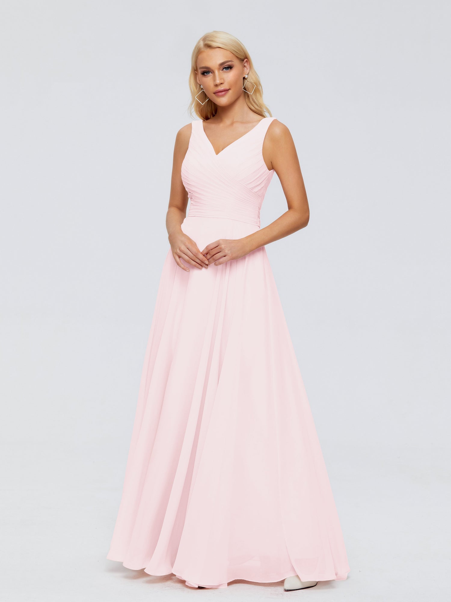 Simple V Neck Light Pink Bridesmaid Dresses Long Chiffon Maxi Dress AR –  SheerGirl