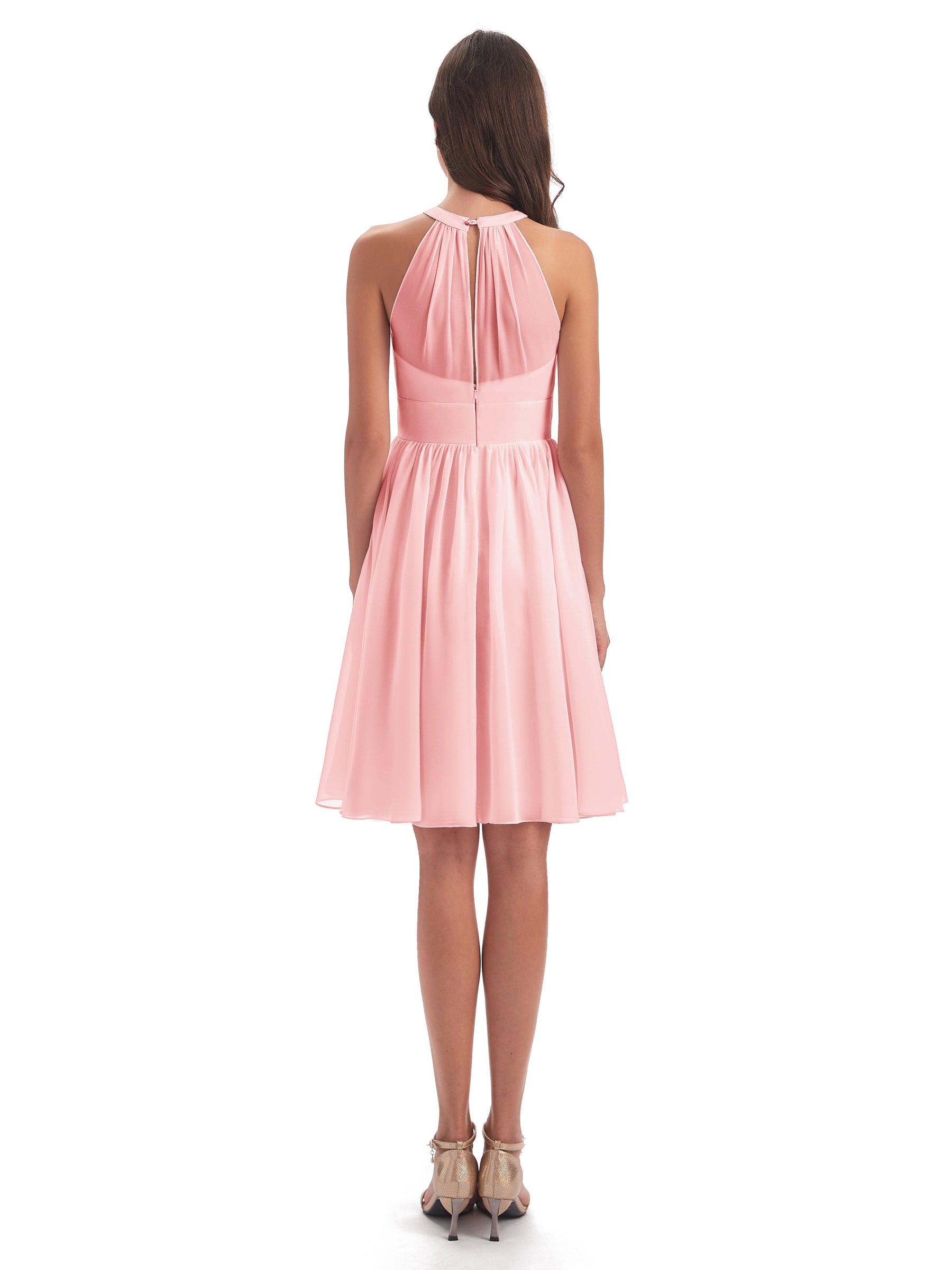 Knee-length Short Chiffon Dress with Halter Neck Turquoise