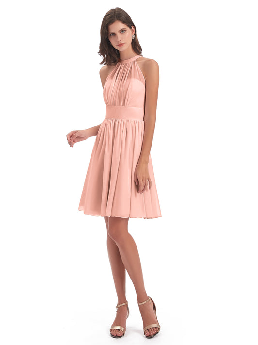 Coral knee length bridesmaid dresses sales