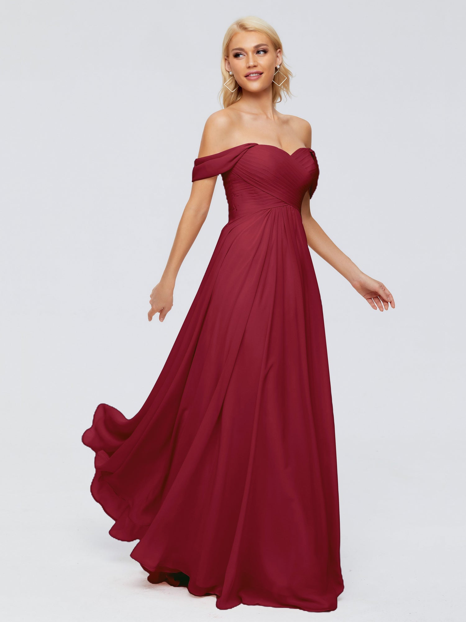 Off Shoulder Flowy Burgundy Red Dress, Bridesmaid, Wedding Guest