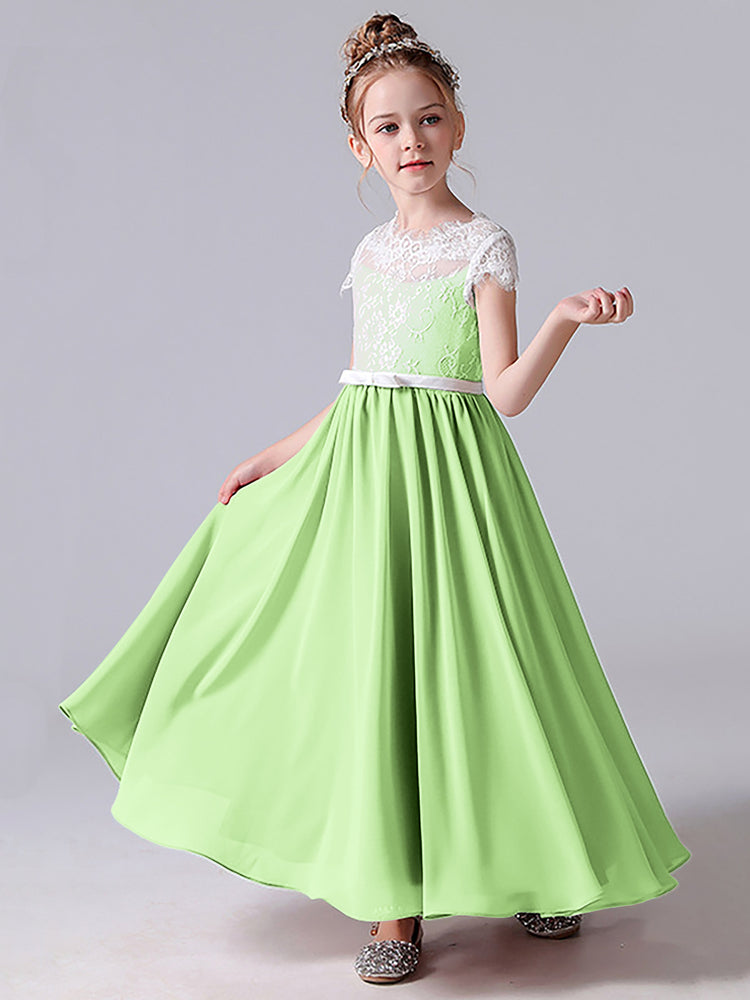 Lace Scoop Junior Bridesmaid Dress With Sleeves