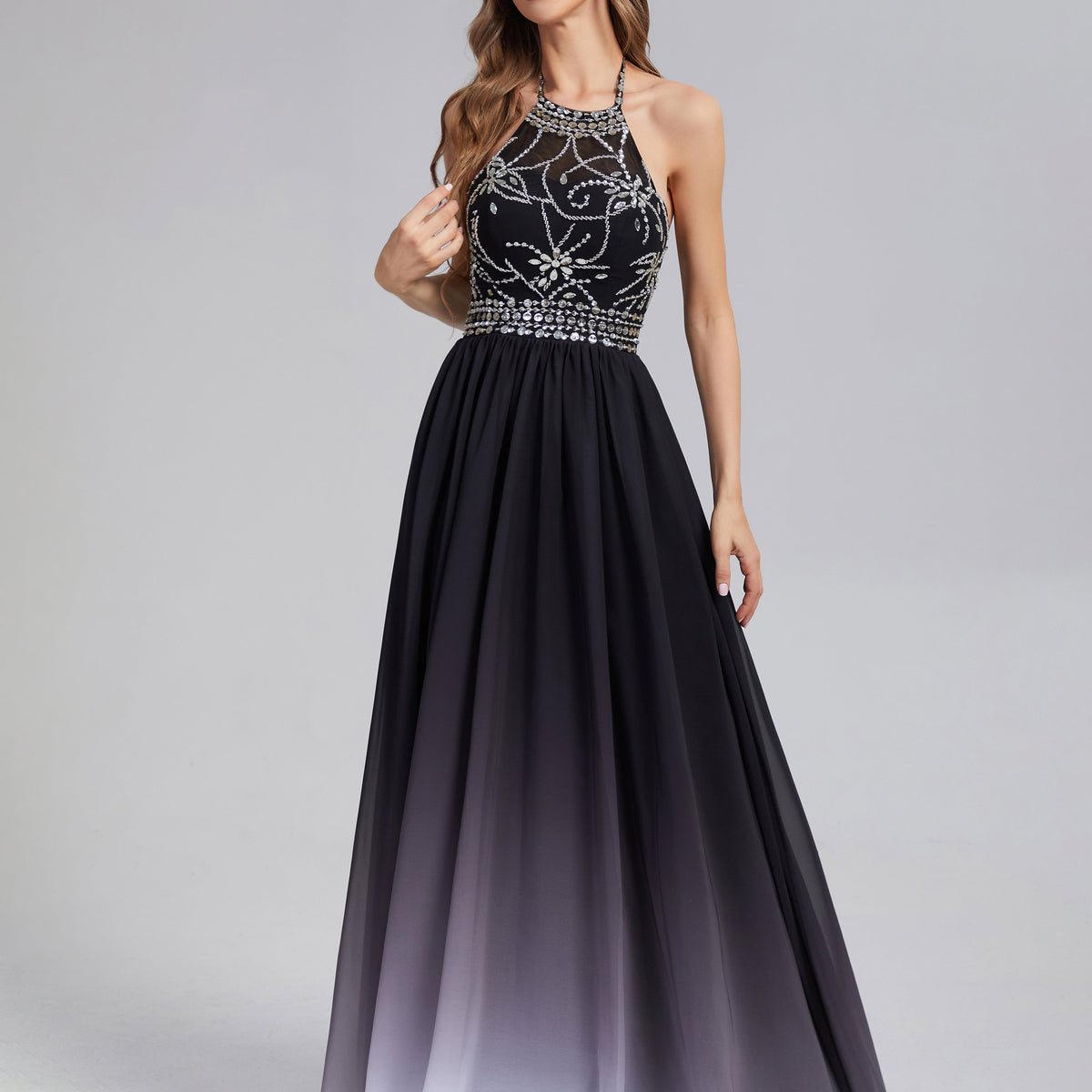 Ombre Halter Beading Chiffon Prom Dresses Ombre Halter Beading Chiffon Prom Dresses