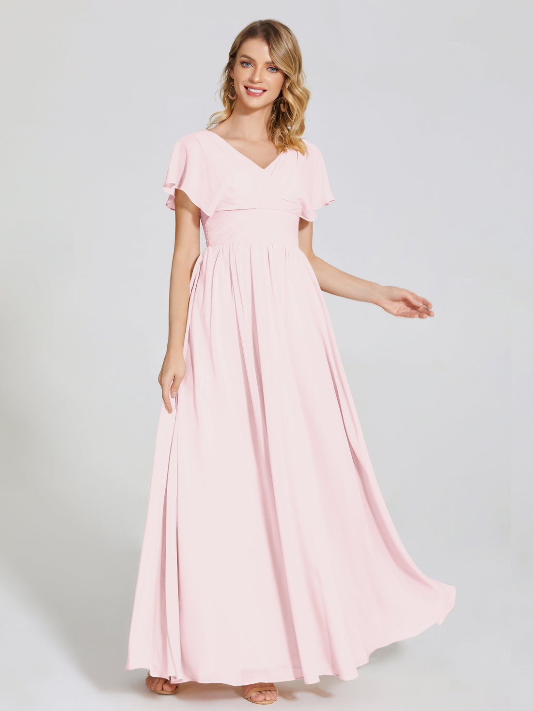 Empire Sleeveless Bridesmaid Gown with Bowknot Ivory main image 0