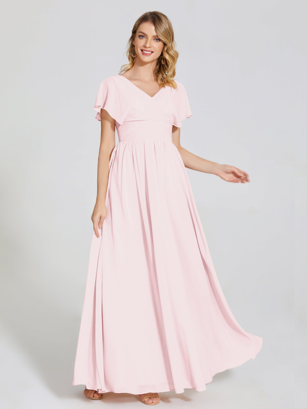 Empire Sleeveless Bridesmaid Gown with Bowknot Ink Blue main image 1