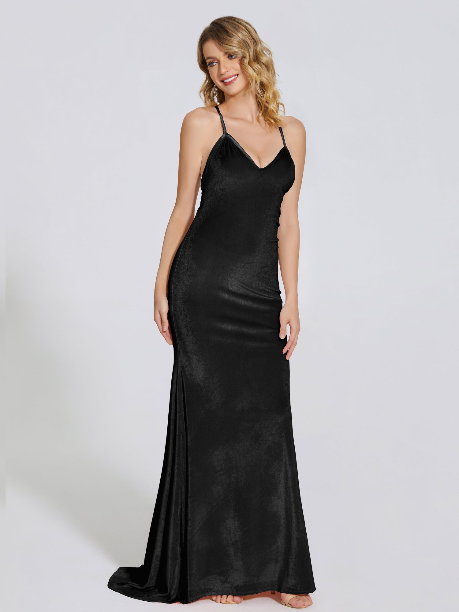 Sloane Spaghetti Straps Velvet Trumpet Bridesmaid Dress