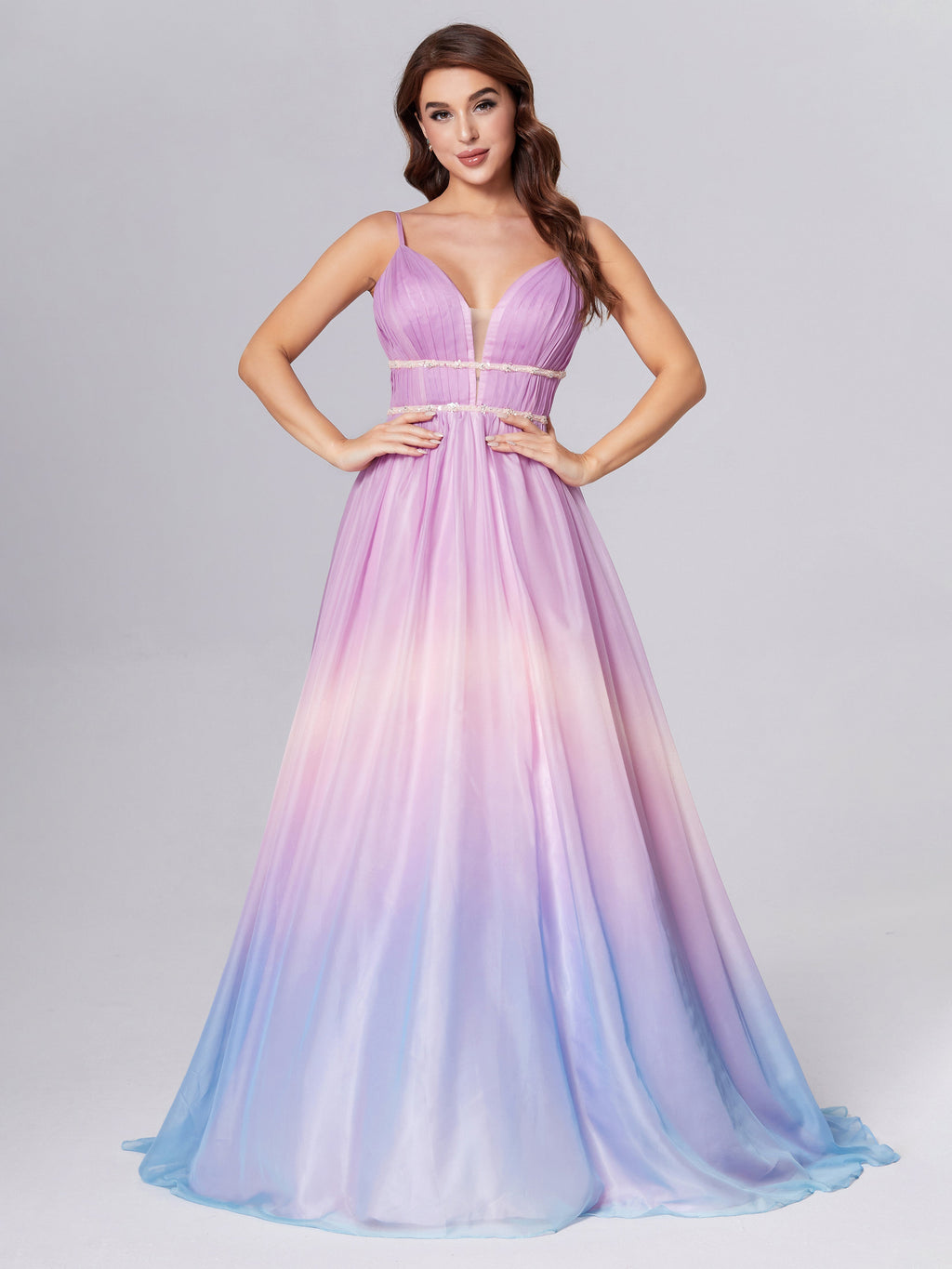 open lace back dress Tangier Pink Blue Ombre Midi Dress main image 0