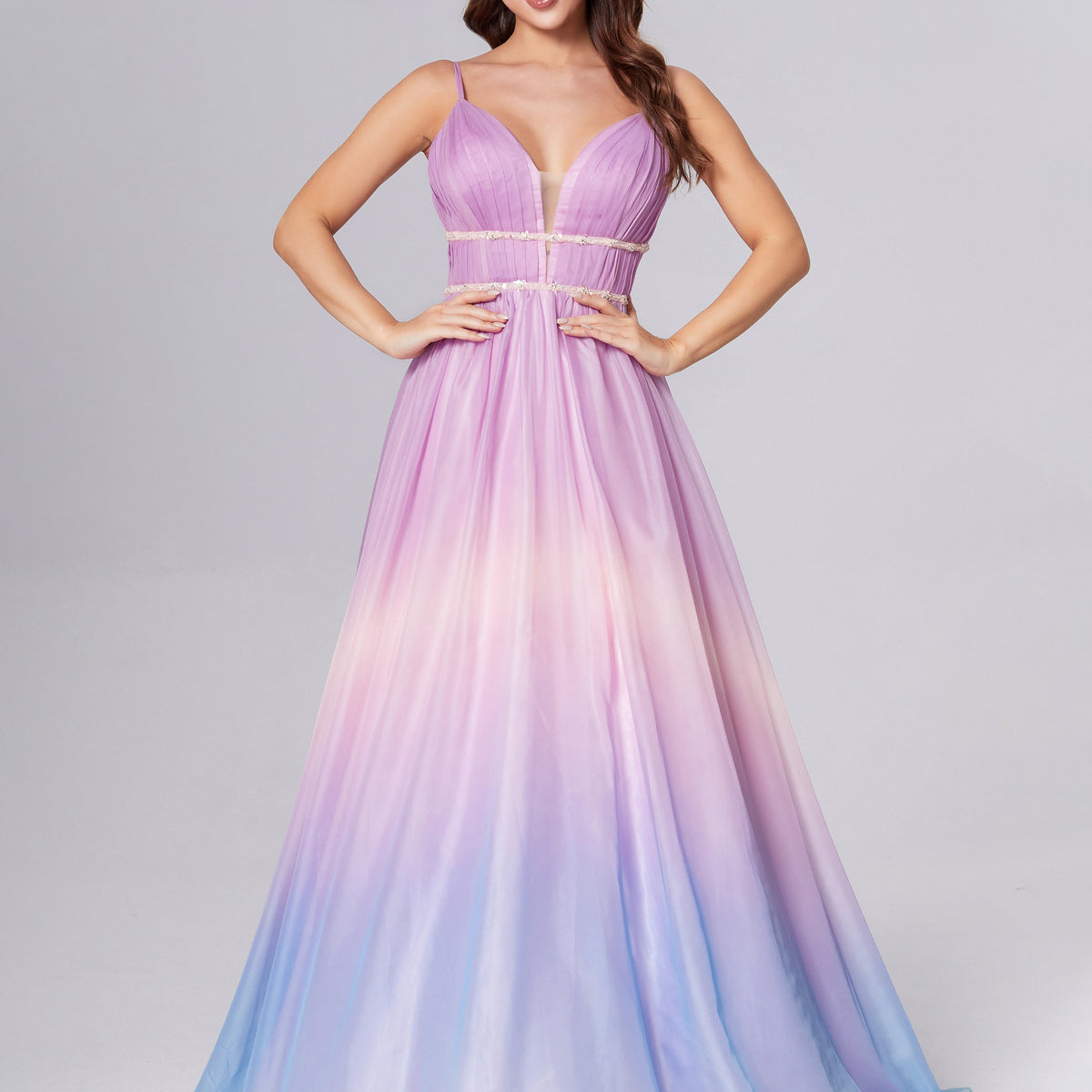 ombre dress purple V-neck Ombre Prom Dresses