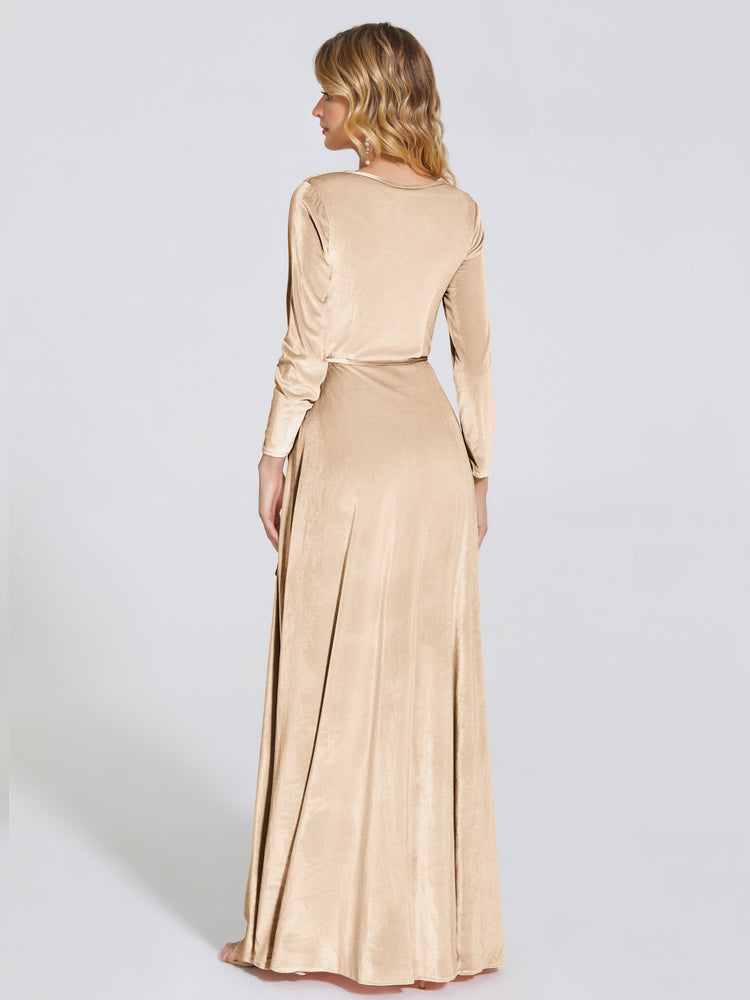 V-Neck Long Sleeve Velvet Dress