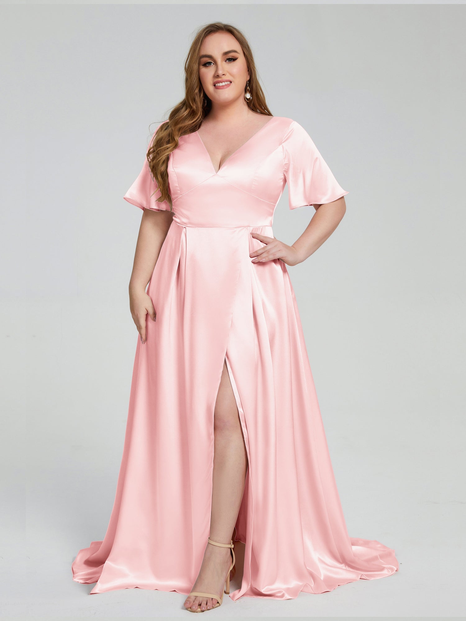 Vanessa Plus Size Soft Satin Bridesmaid Dresses with Sleeves